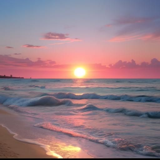 Beach Sunset with Crashing Waves