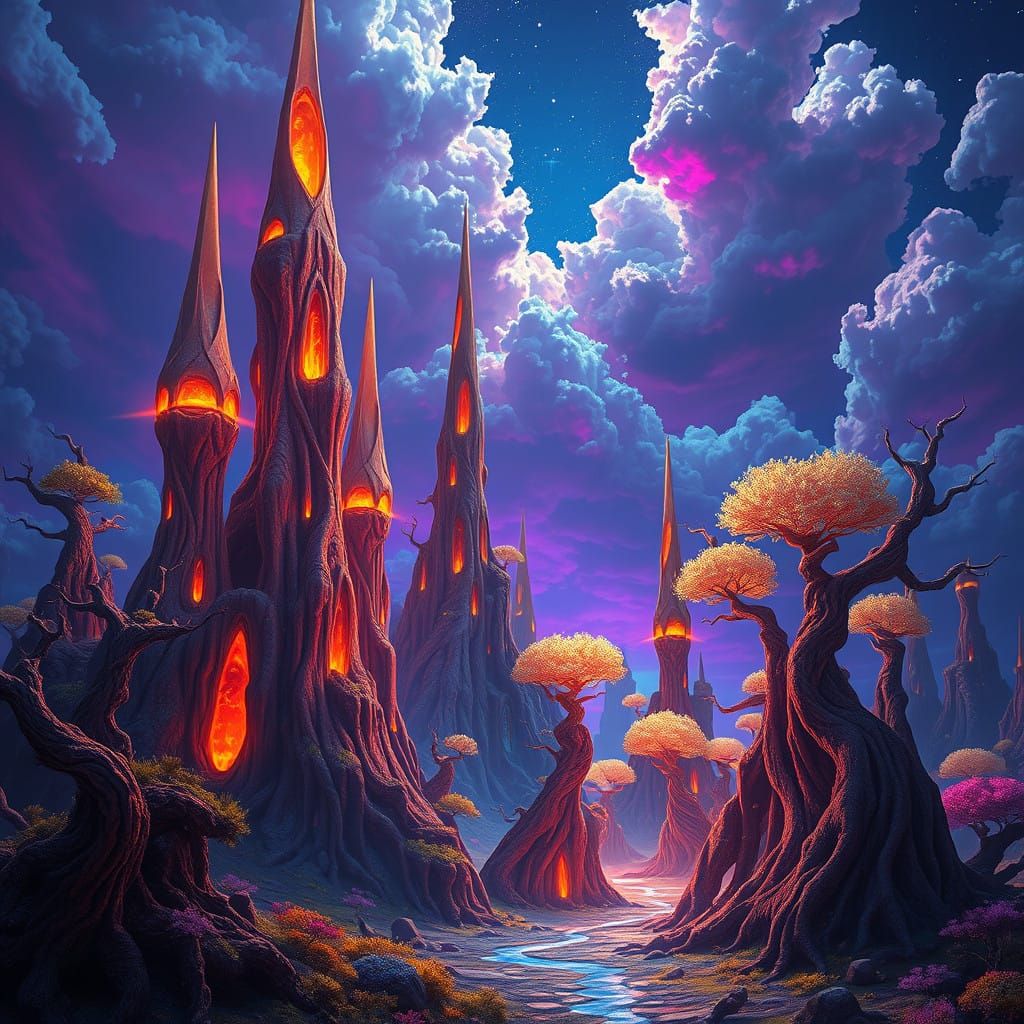 Surreal Futuristic Jungle Kingdom in High-Resolution Matte P...