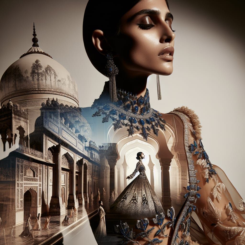 High Fashion Magazine Cover with Architectural Double Exposu...