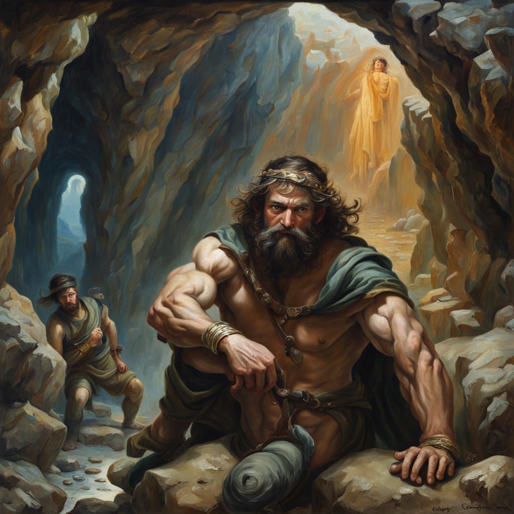 Cyclops in Cave as Oil Painting
