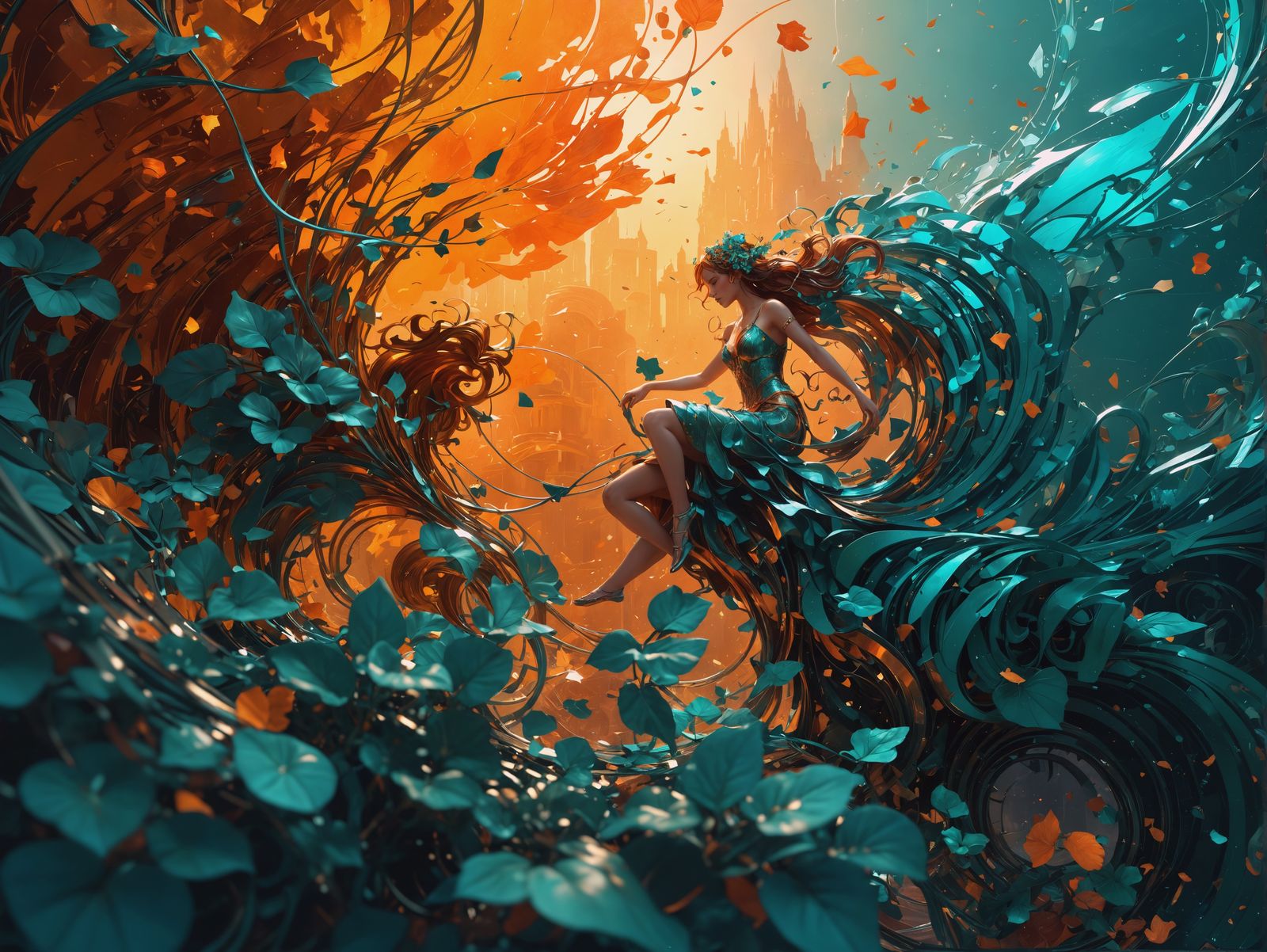 Surreal Nixie Rides a Volumetric Wave in Triadic Hues