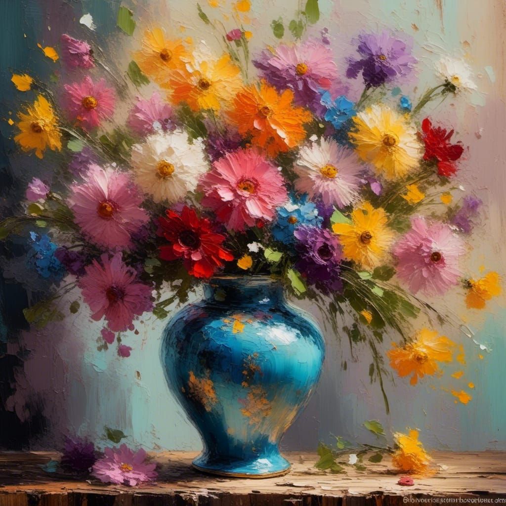 Vase of Flowers On A Table, best quality, a masterpiece,,,,,