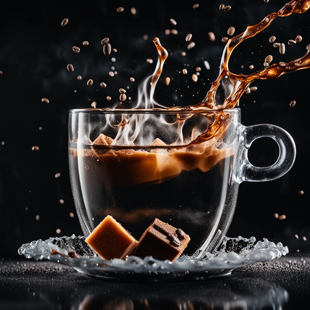 Sugar Cube Plunging into Coffee: Hyperrealistic Photography
