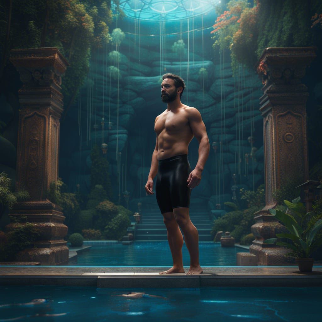 Man Swimming Underwater: Detailed Fantasy Concept Art