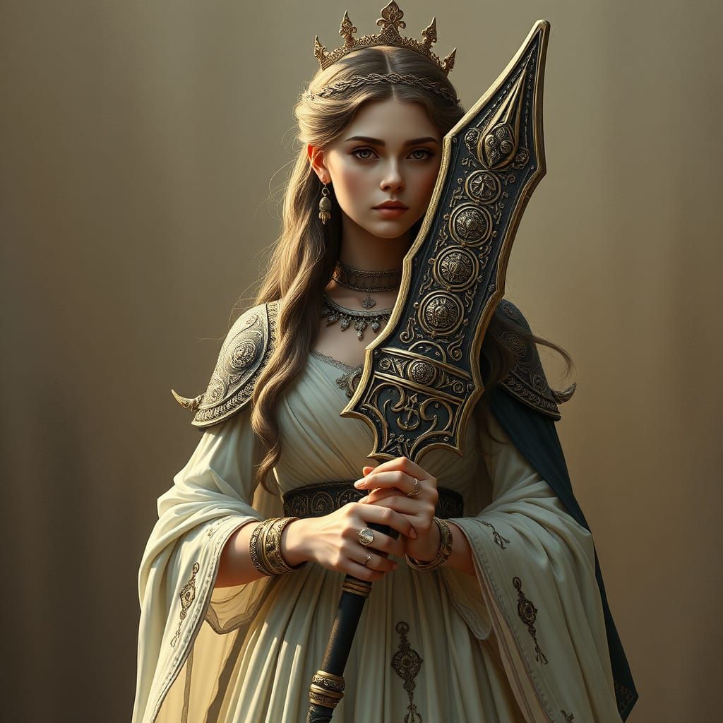 Princess with Ancient Weapon in Digital Art Style