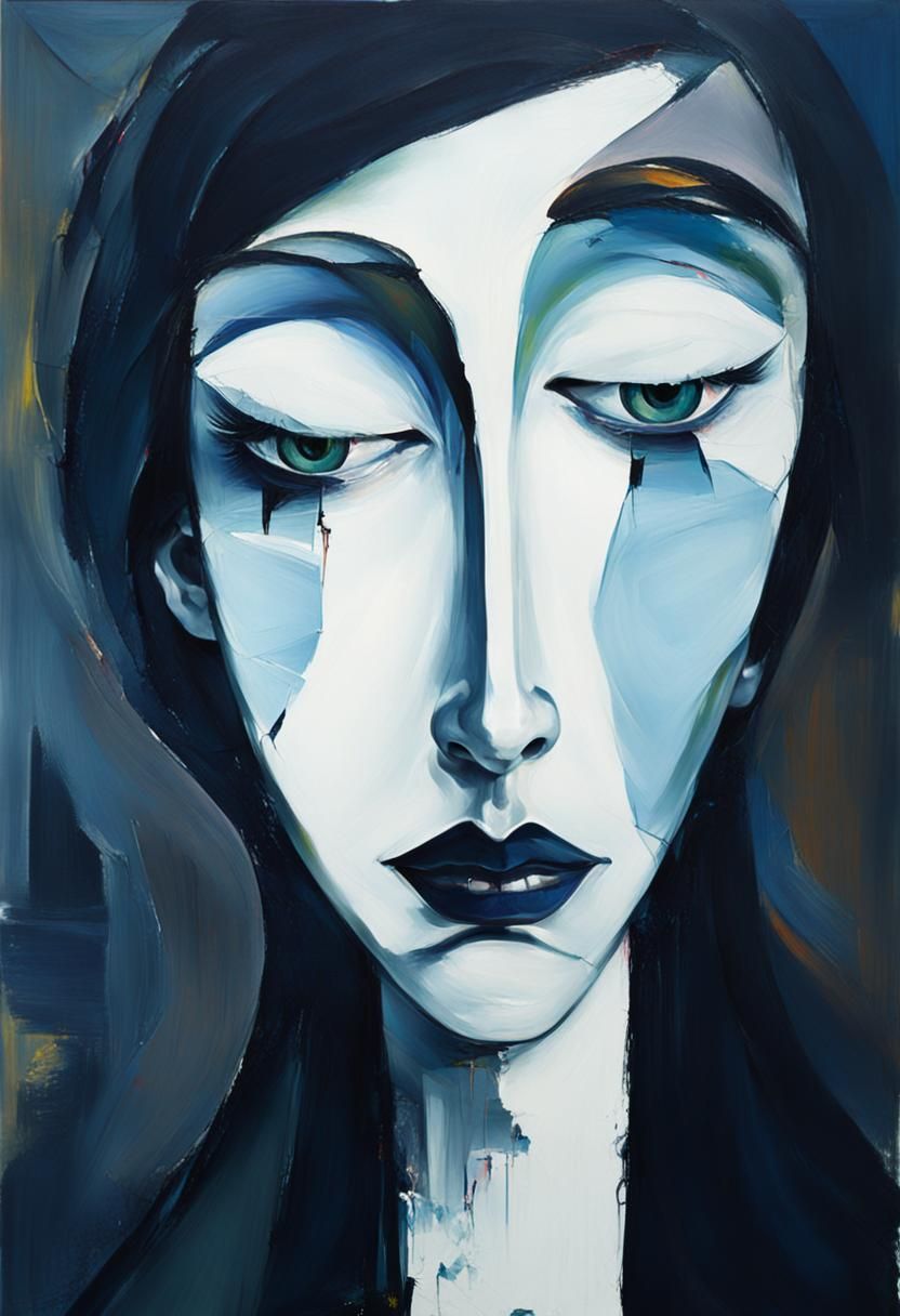 Abstract Expressionist Portrait of Emotional Woman