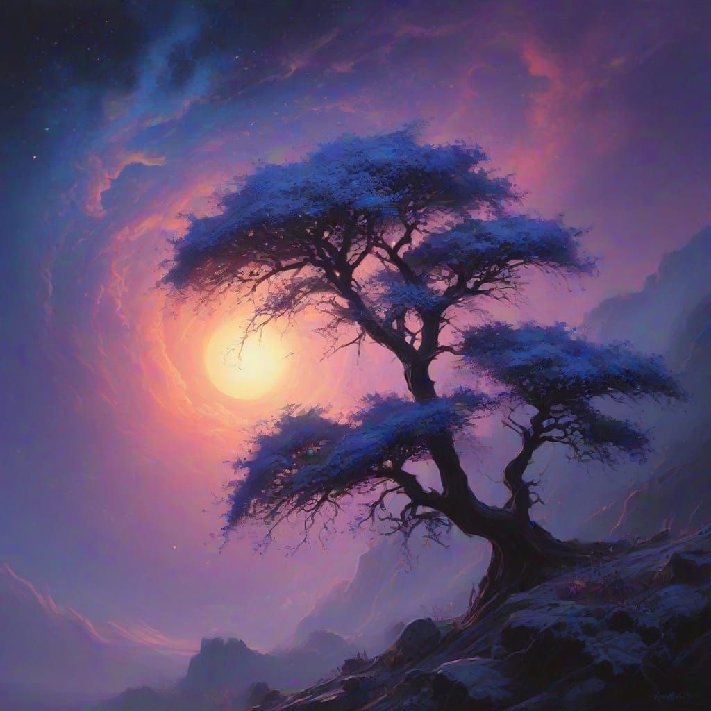 Neon Nebulae in Evening Fog: An Oil Painting