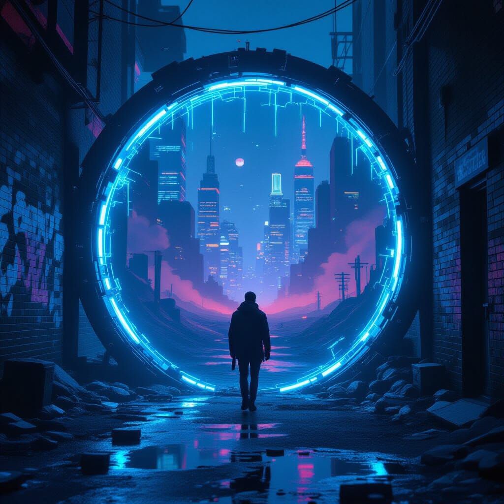 Cyberpunk Portal Opens to Barren Wasteland