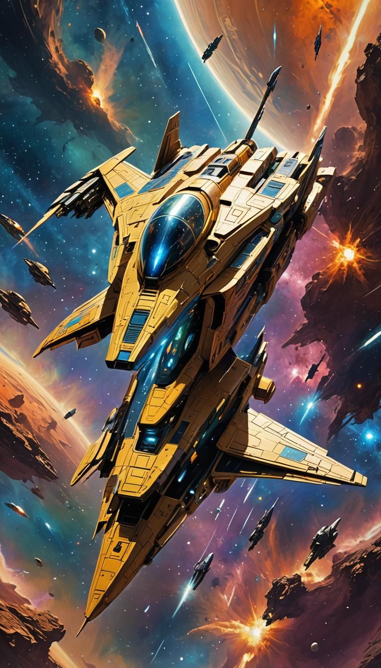 Eldar Starfighter Soaring Through Nebula: Hyperrealistic Con...