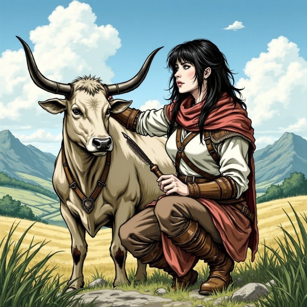 Vinneth Brushes an Ox in a Breathtaking Anime Landscape