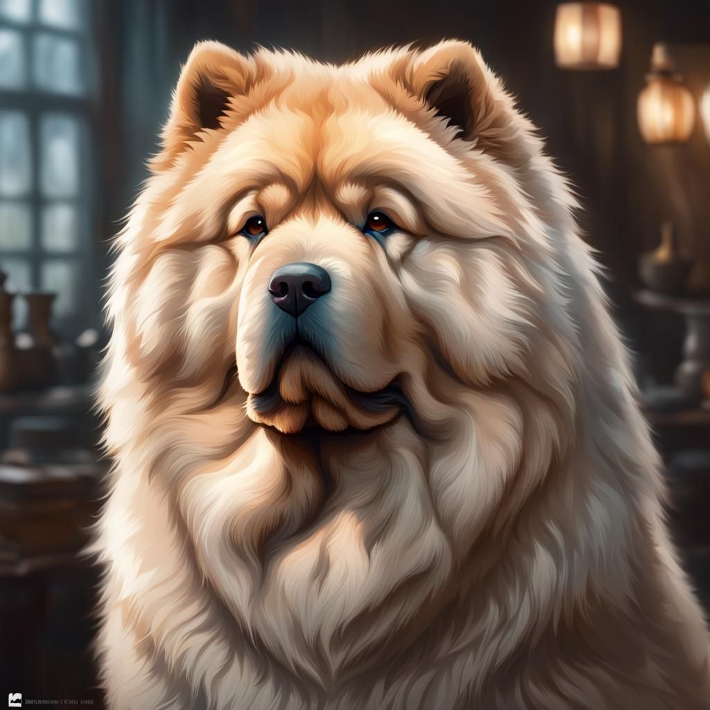Cream Chow Chow Portrait in Hyperdetailed Style