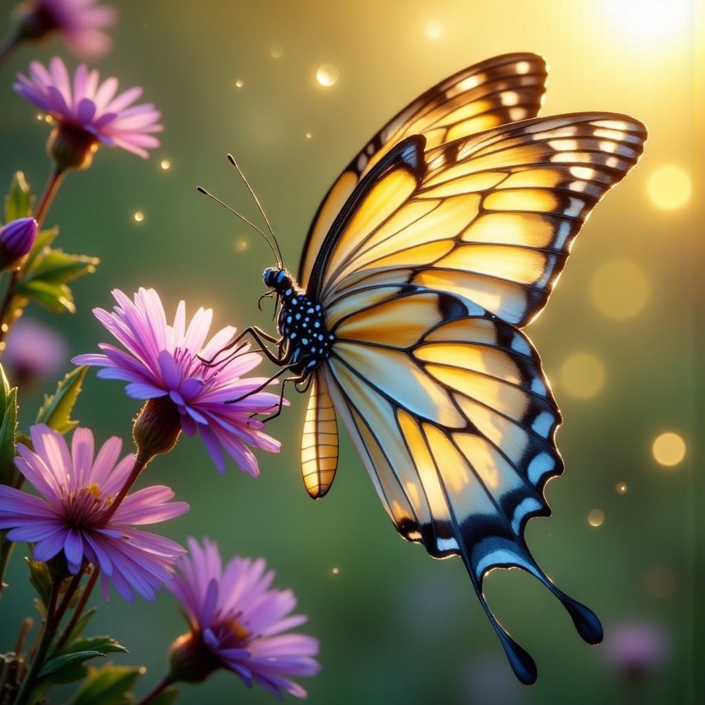 Butterfly Emerging from Chrysalis in Golden Sunset Light