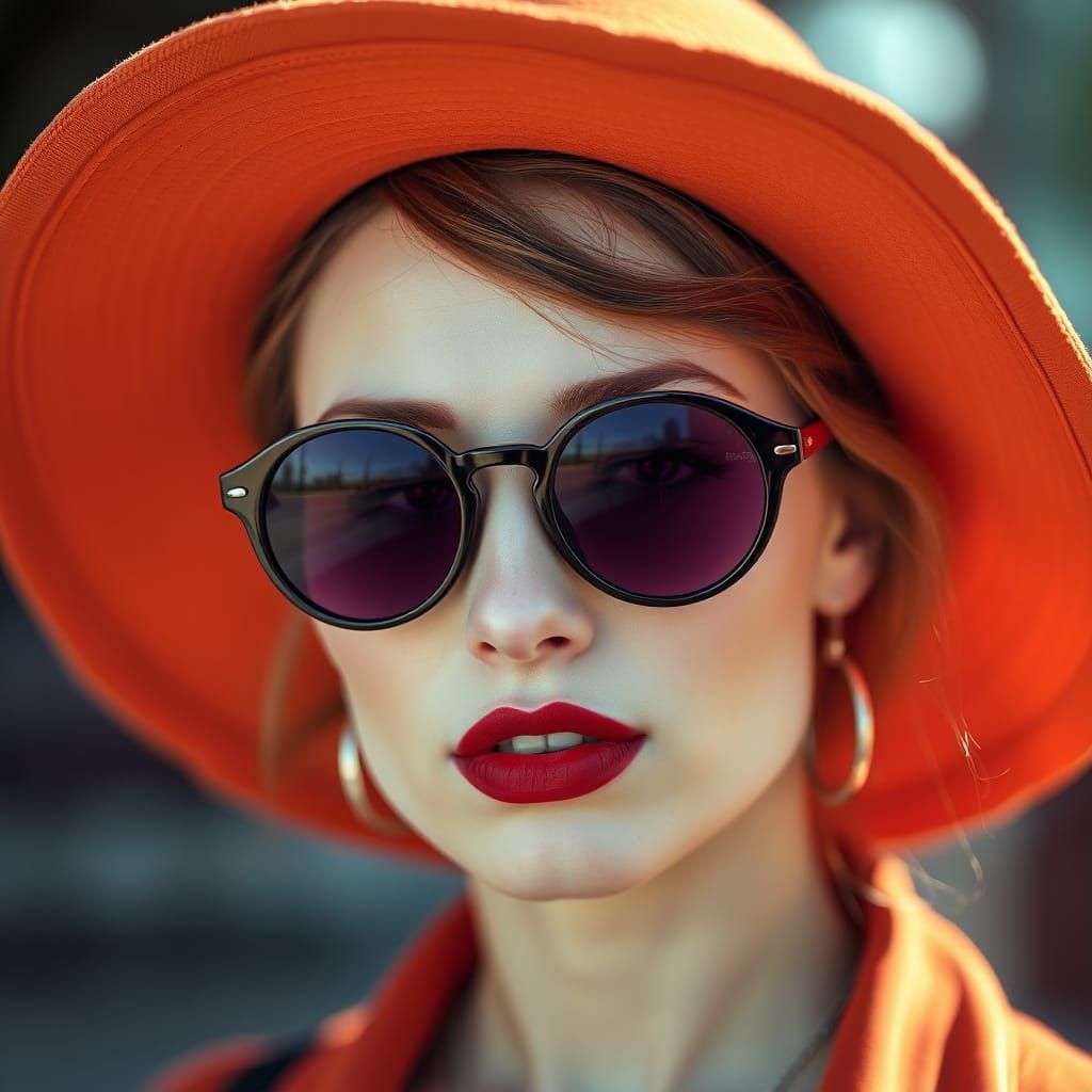 A close-up portrait of a woman with striking features. She w...