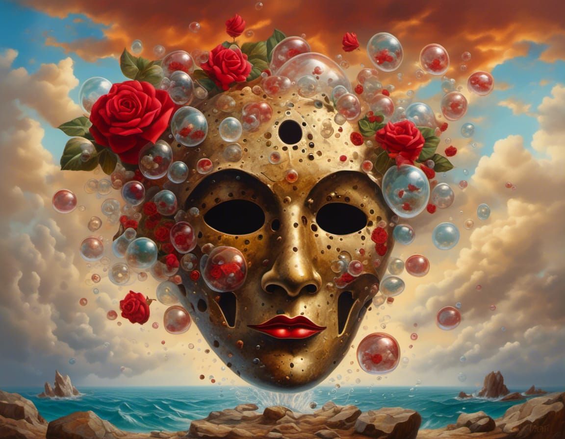 Surreal Sardinian Mask Rockscape in Vladimir Kush Style