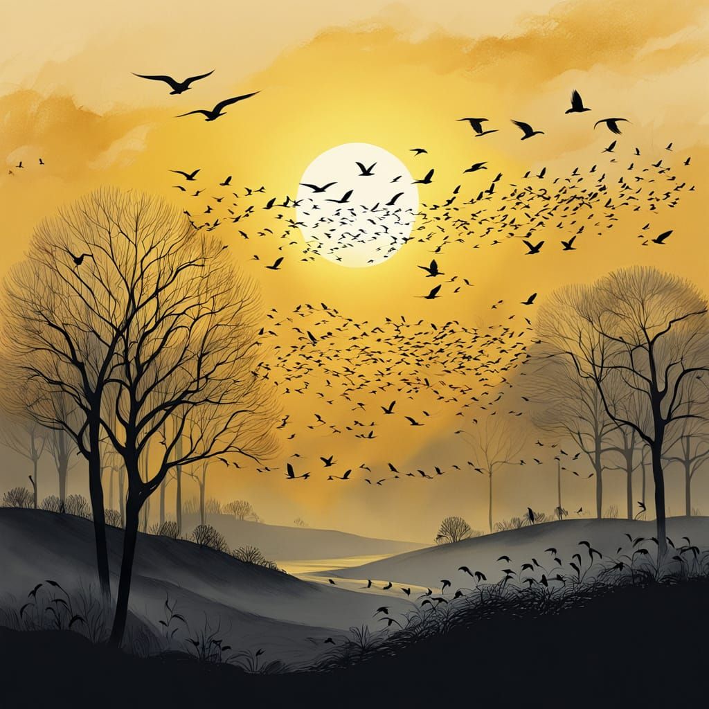 Ethereal Birds in Golden Sunrise