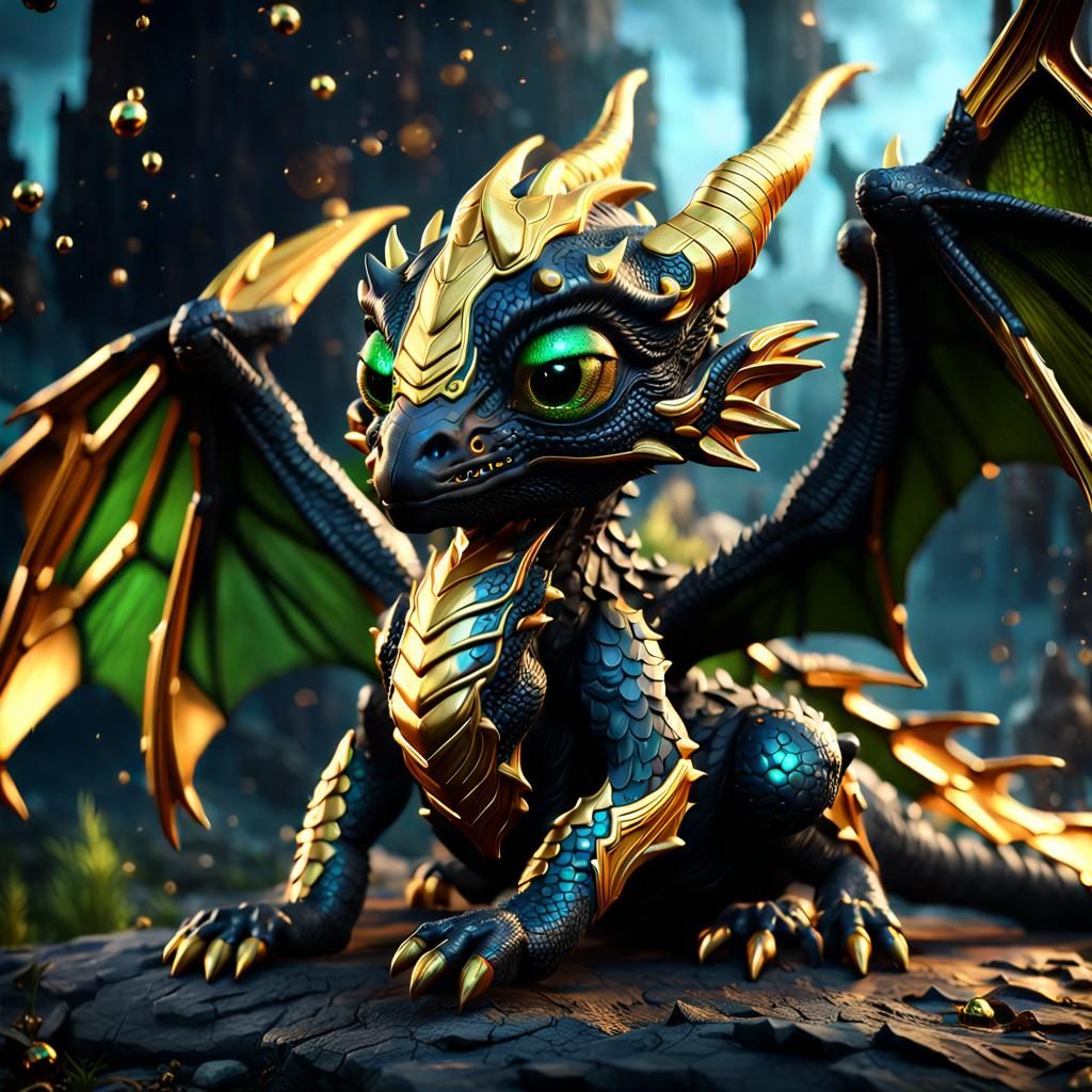 Baby Dragon with Golden Details as Matte Painting
