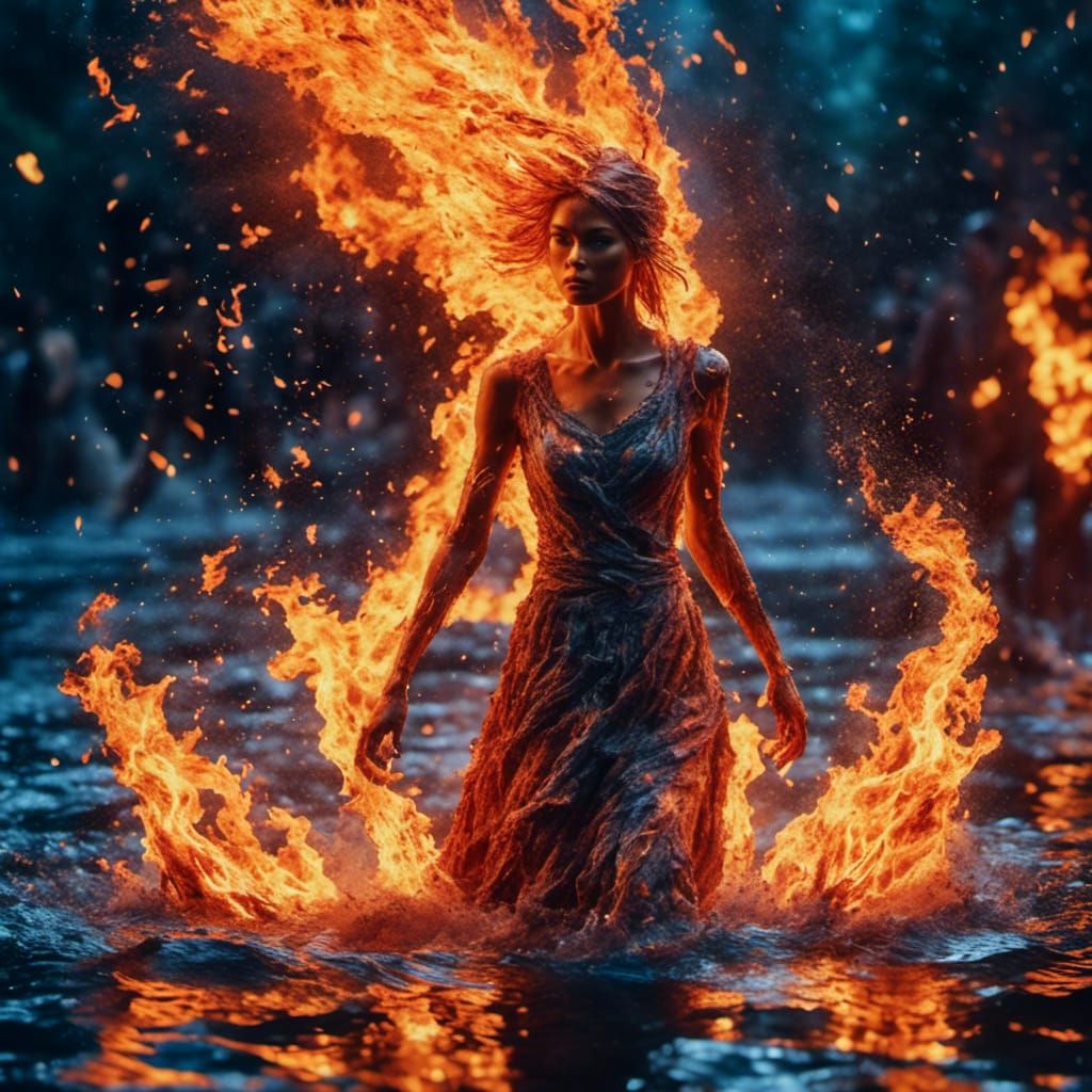Fiery Haired Woman Walking on Water