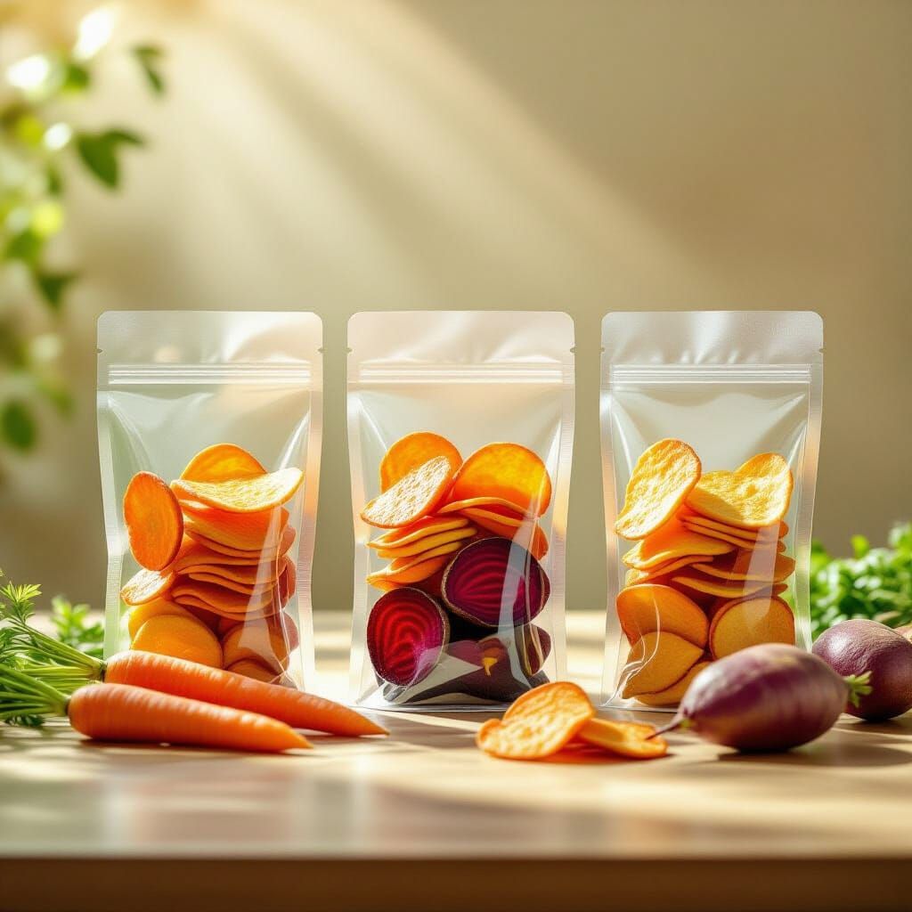 Minimalist Ad: Fresh Vegetables & Healthy Chips