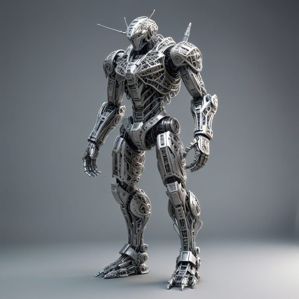 Detailed Wireframe Design of a Bipedal Mecha