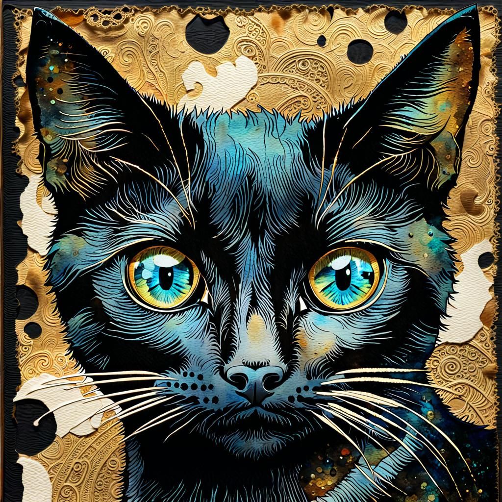 Nocturnal Cat in Antique Watercolor