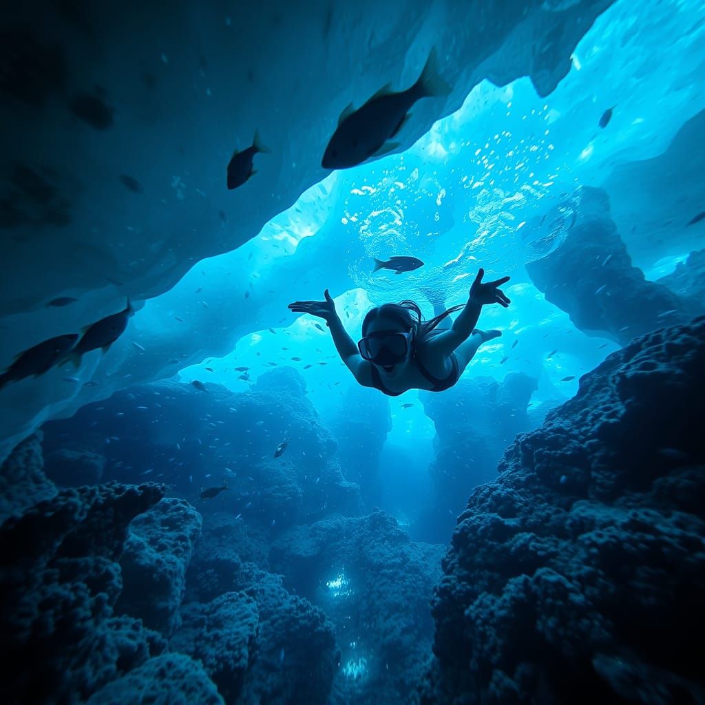 Snorkeling in a Bioluminescent Crystal Cave