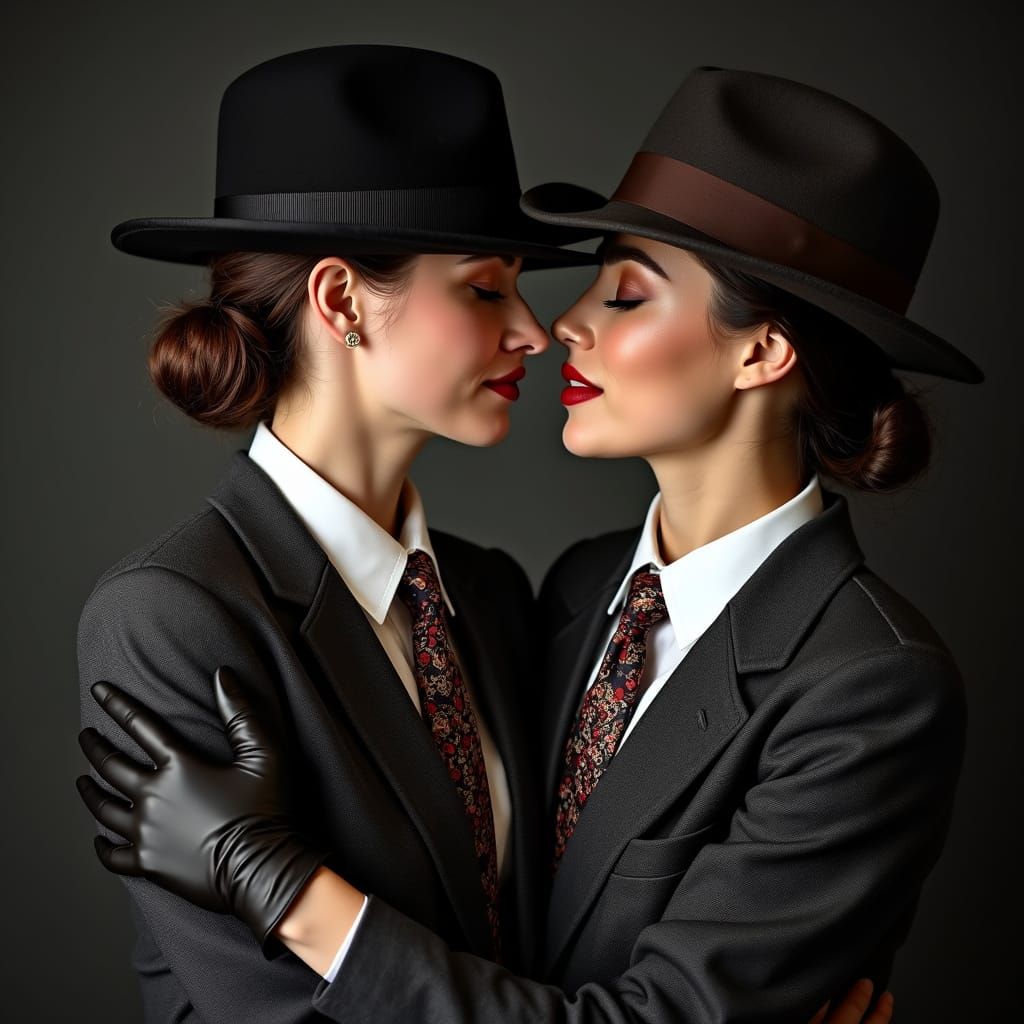 Elegant Businesswomen Share a Tender Moment in Formal Attire