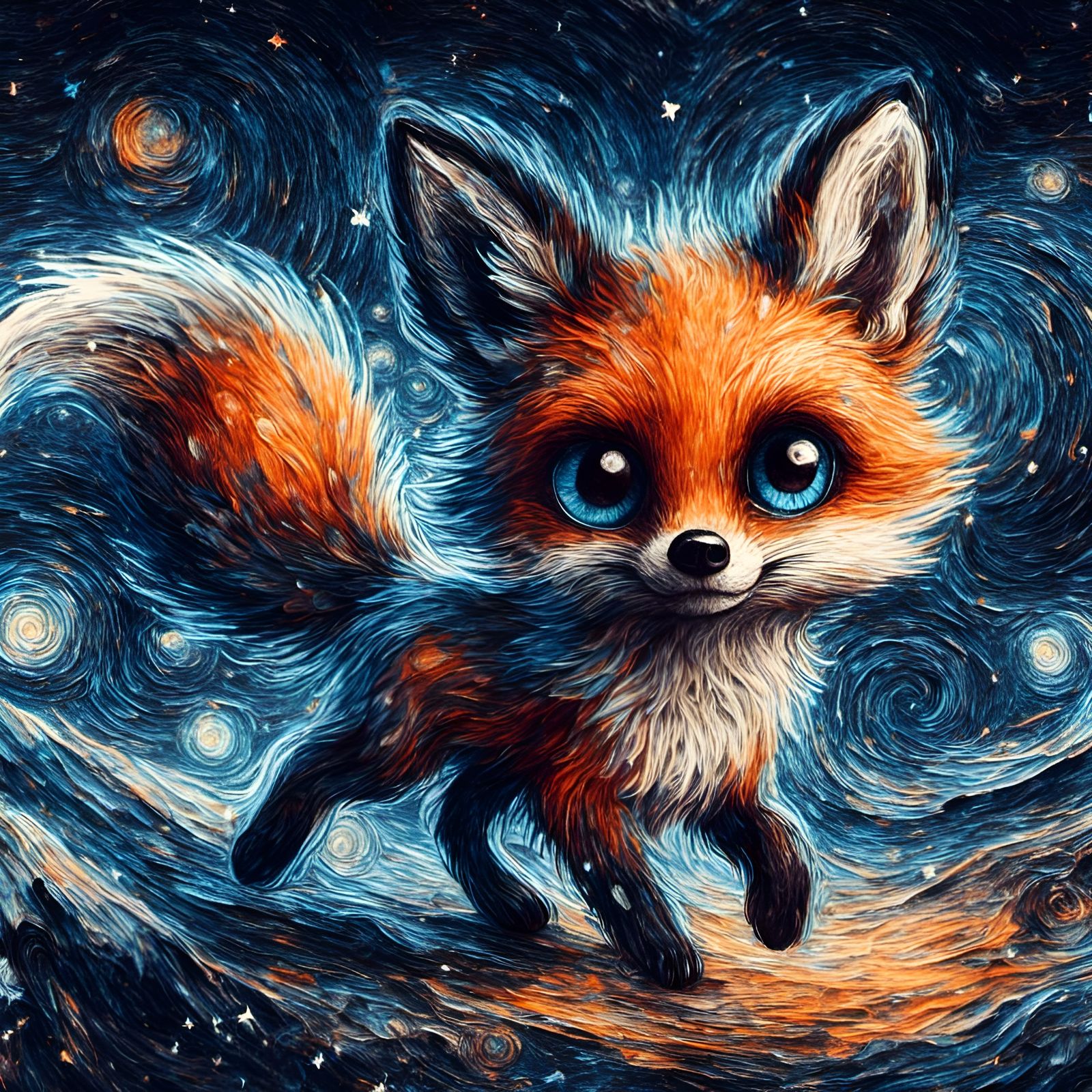 Fox Walks Through Galaxies: Fantasy Illustration