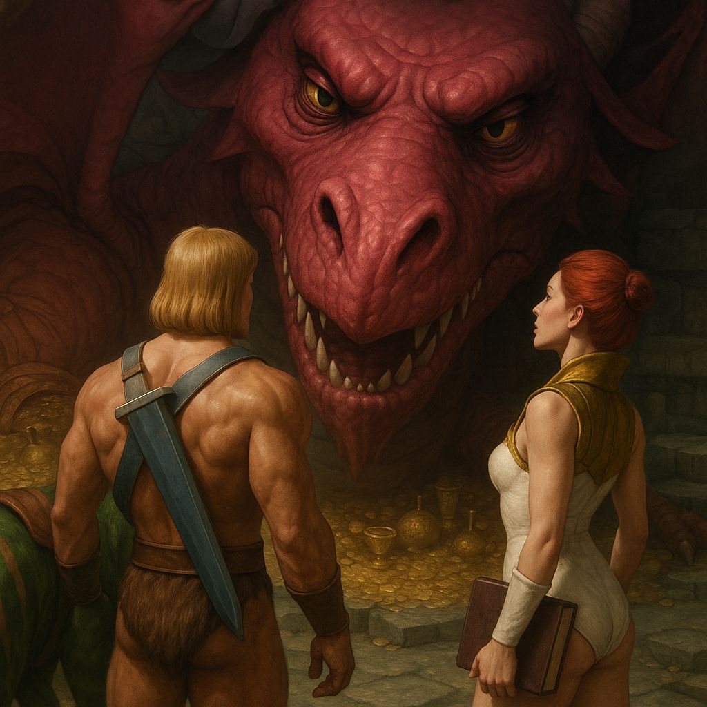 He-Man, Teela, and Granamyr Confer in Treasure Chamber
