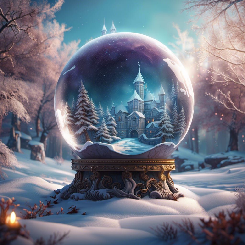 Enchanted Crystal Globe Winter Scene in Detailed Matte Paint...