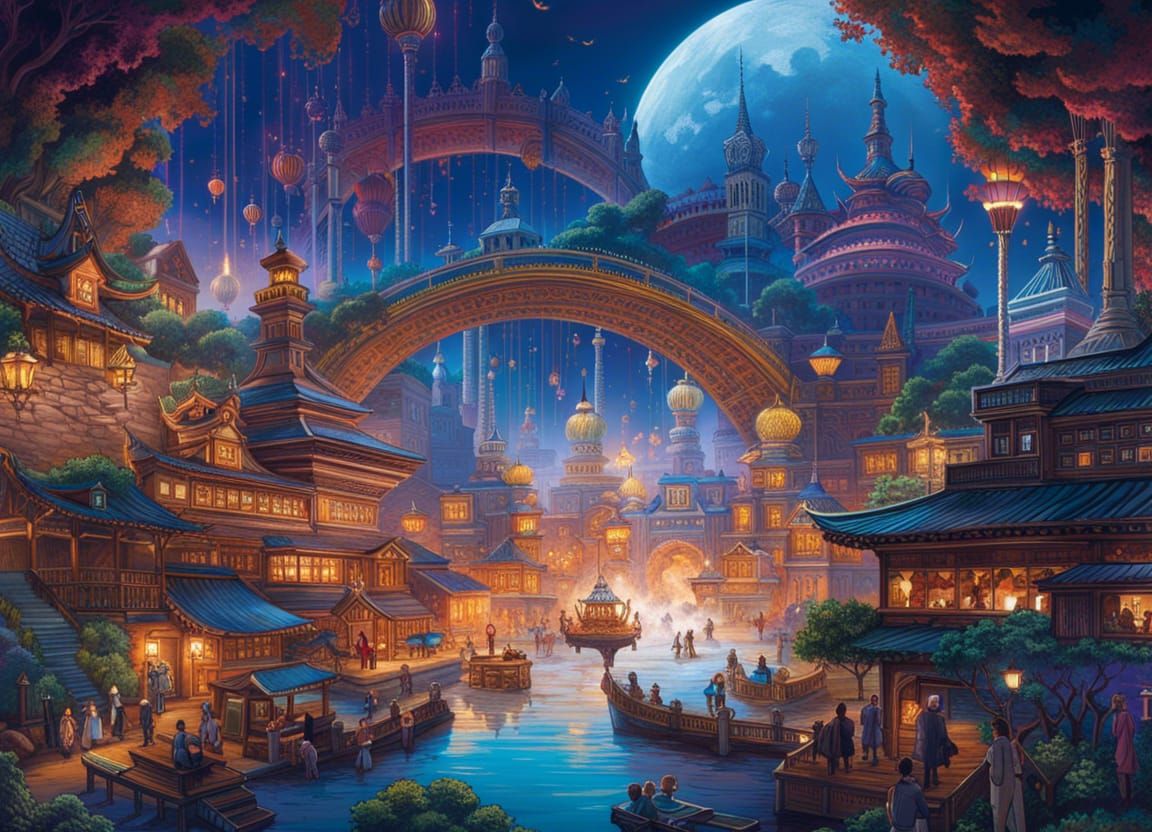 Psychedelic Island Dreamscape in Anime Style