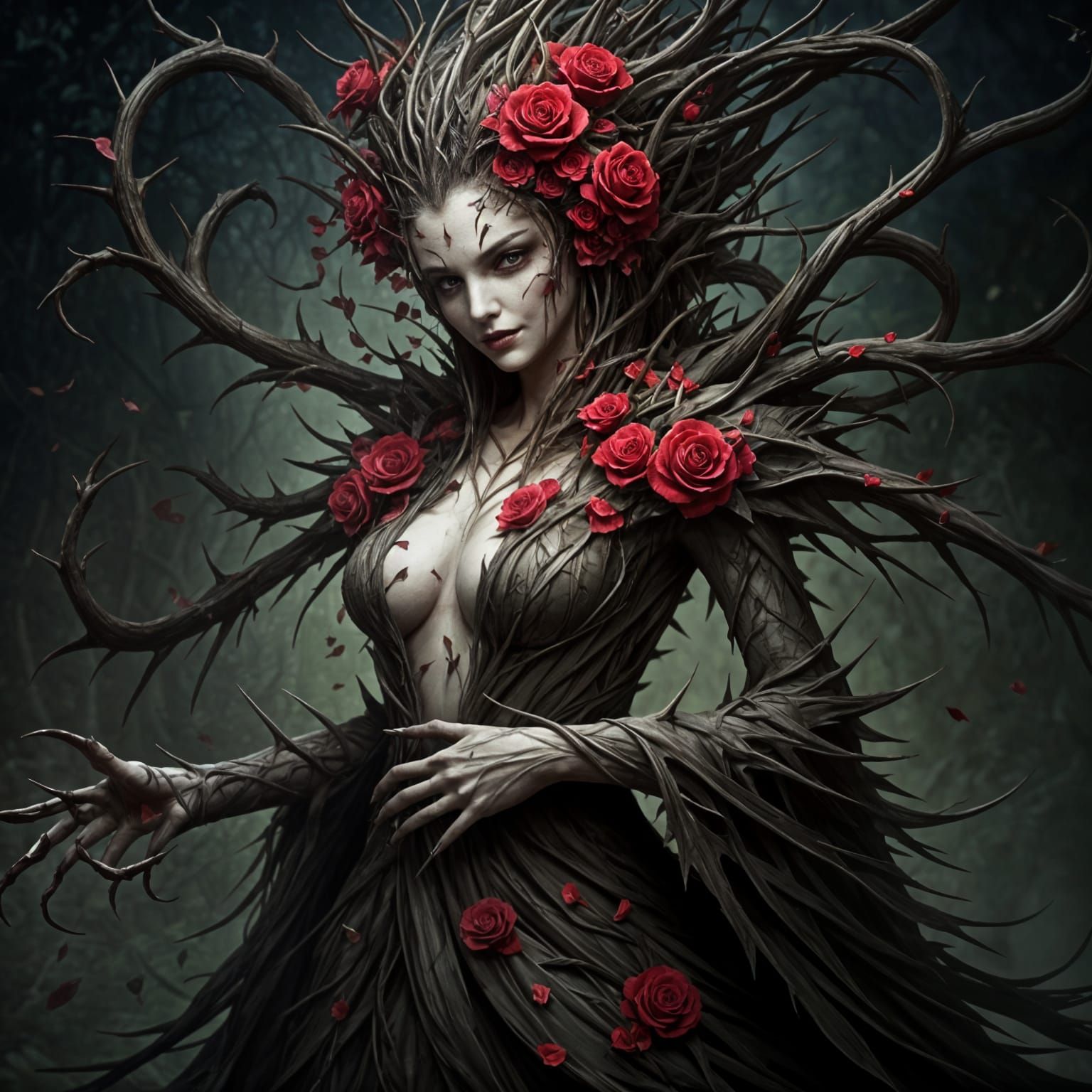 Dangerous Dryad Cloaked in Thorns and Roses