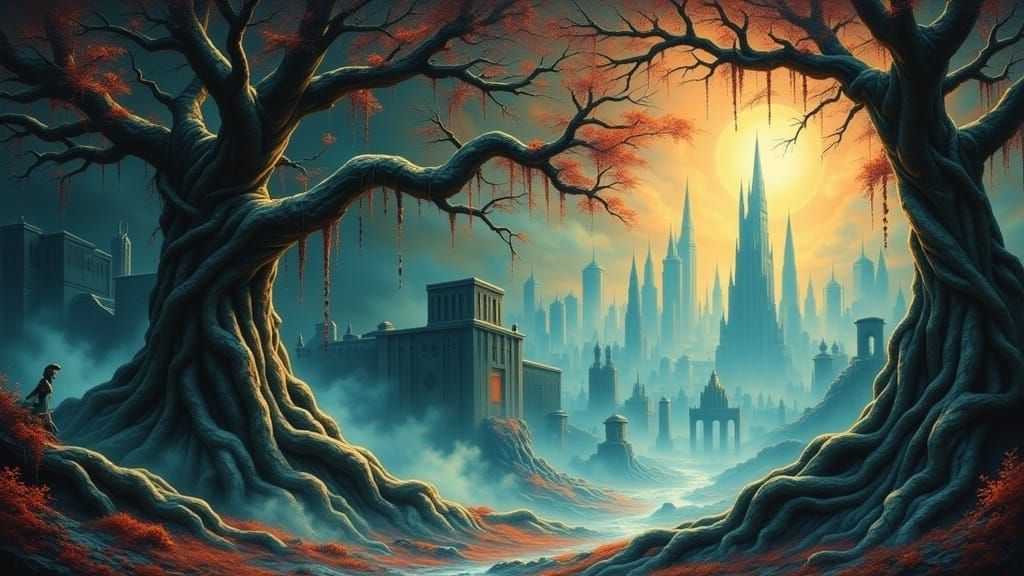 Ethereal Fantasy Realm in Teal and Orange