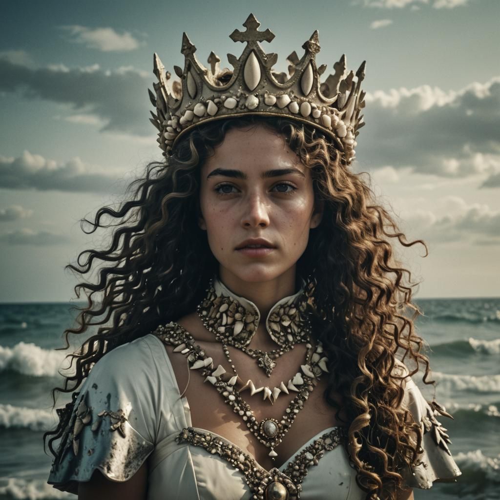 Woman with Shark Tooth Crown: Cinematic Film Still