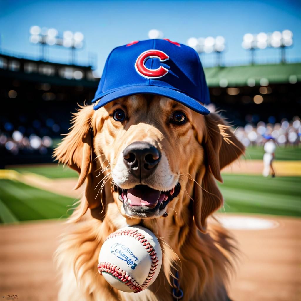 Golden Retriever as Chicago Cubs Baseball Player