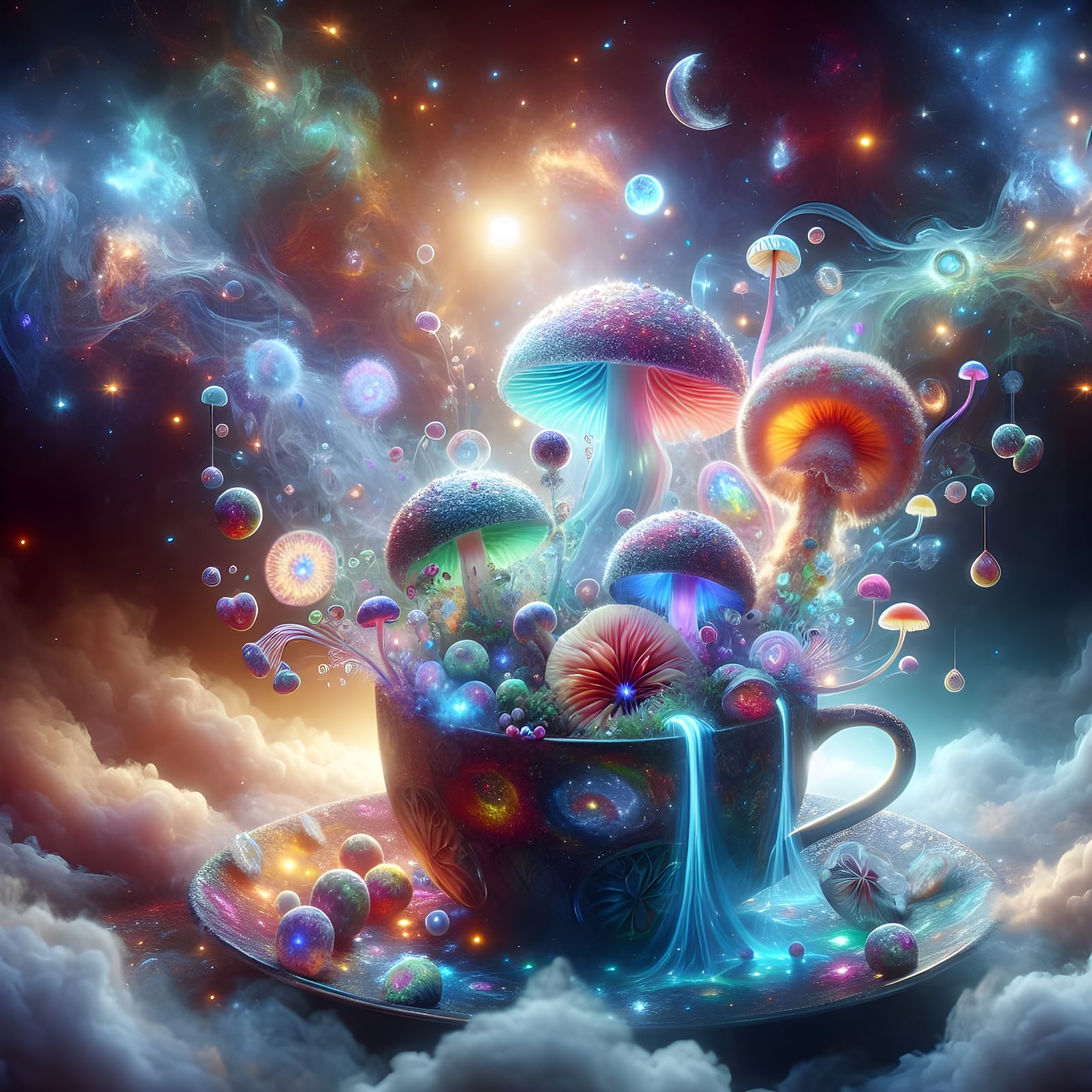 Celestial Teacup: Psychedelic Mushrooms in Cosmic Art