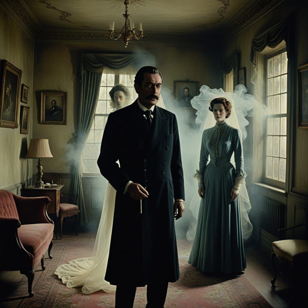 Ethereal Ghostly Encounter in a Haunted Victorian Mansion