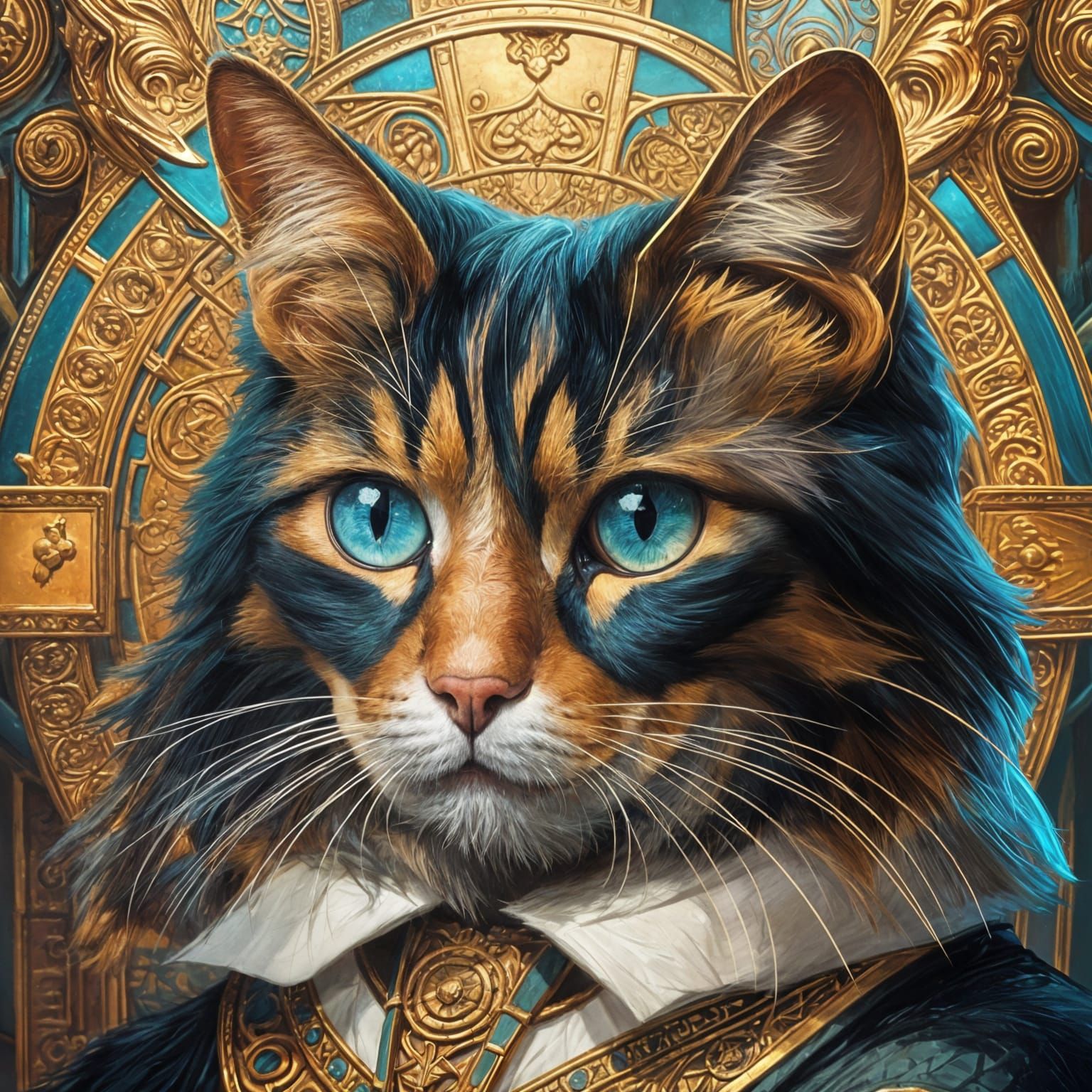 Mona Lisa Cat Portrait in Art Nouveau Style