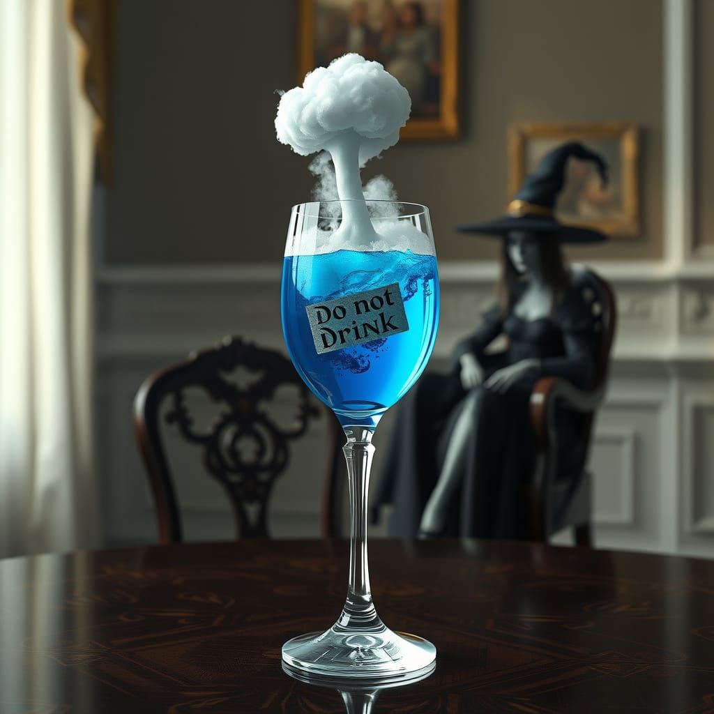 Mystical Elixir Watched by a Witch in Crystal Wine Glass