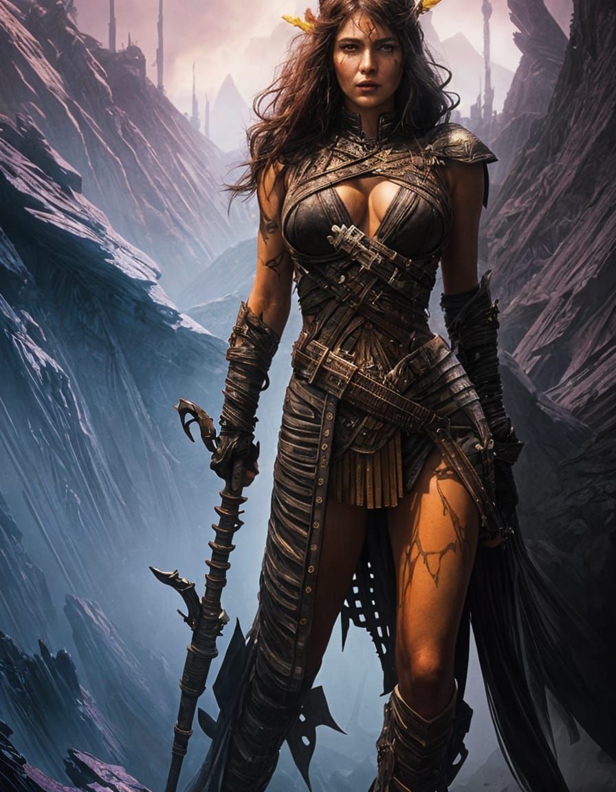 Dystopian Barbarian Queen in Dieselpunk Horror Style