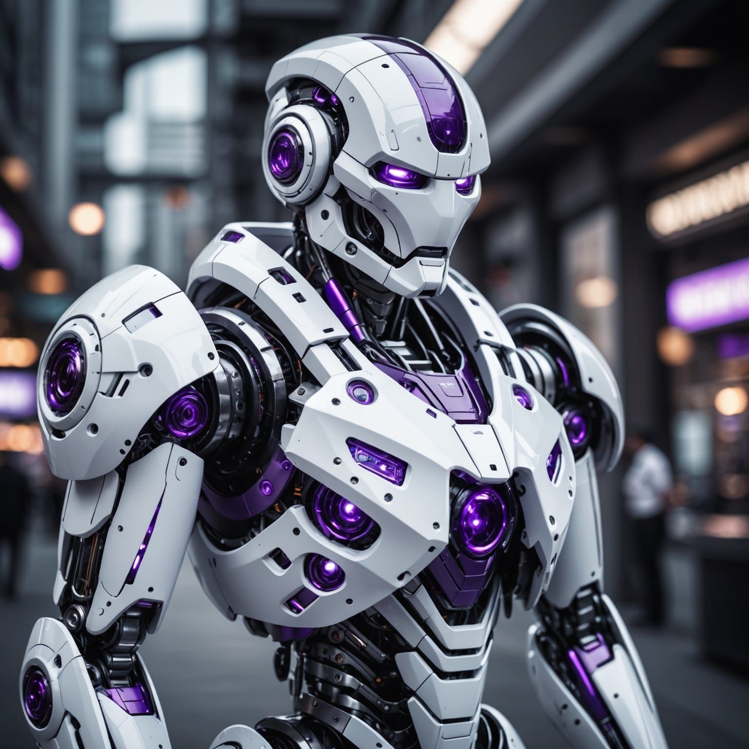 Hyperrealistic Futuristic Robot in White and Purple