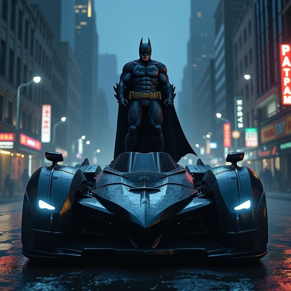 Batman in Dark, Gothic Gotham Cityscape