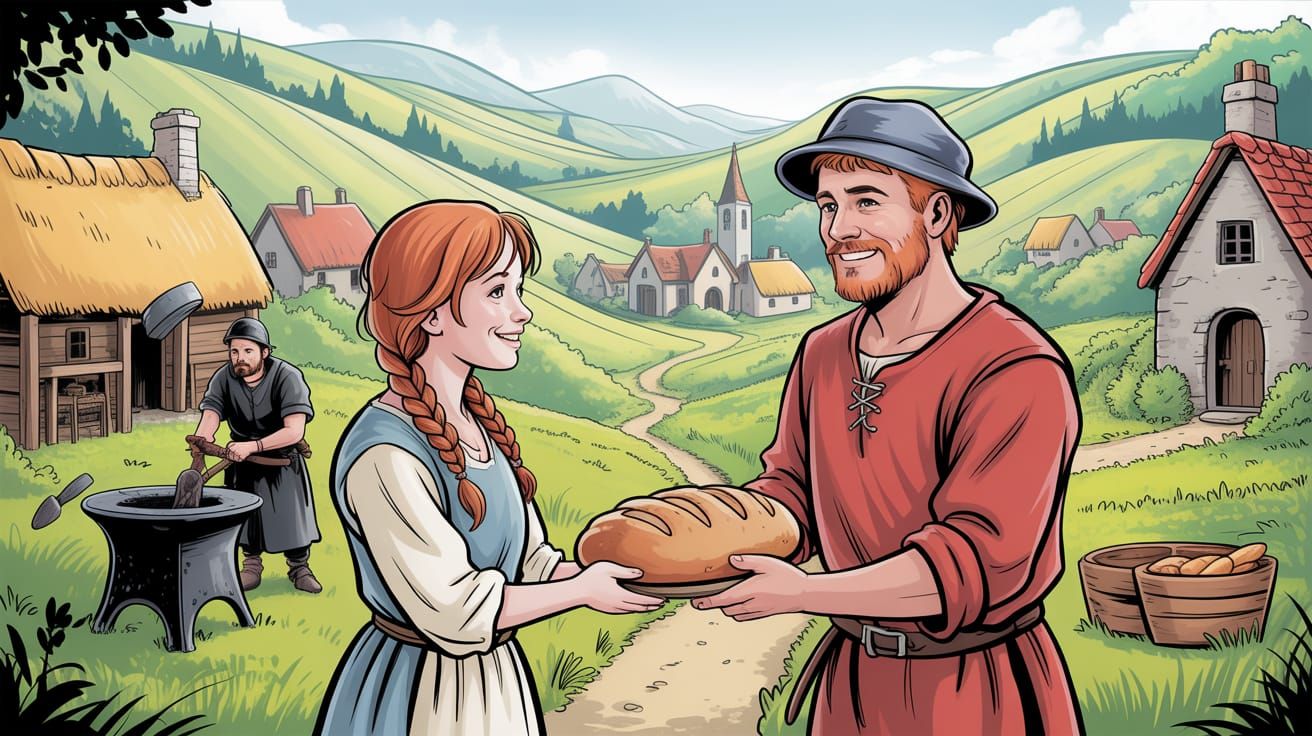 ”Hello Squire Johann!  I baled this bread for thee.” “I than...