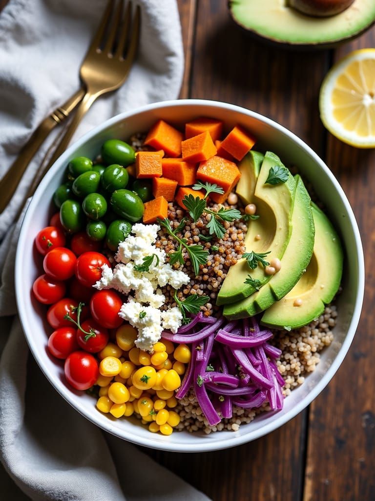 Whimsical Rainbow Quinoa Bowl in Earthy Tones