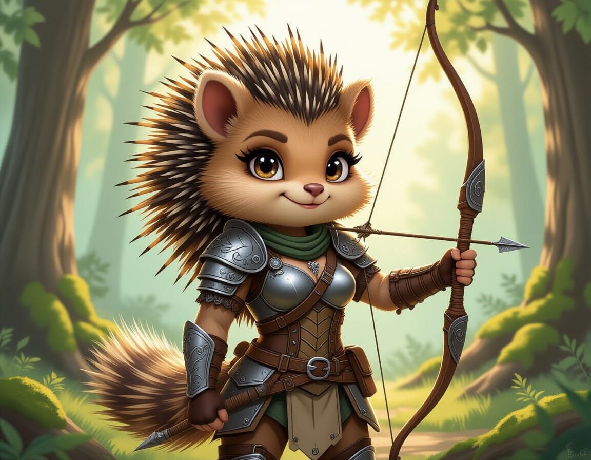 Porcupine-Human Hybrid Warrior in Forest Clearing