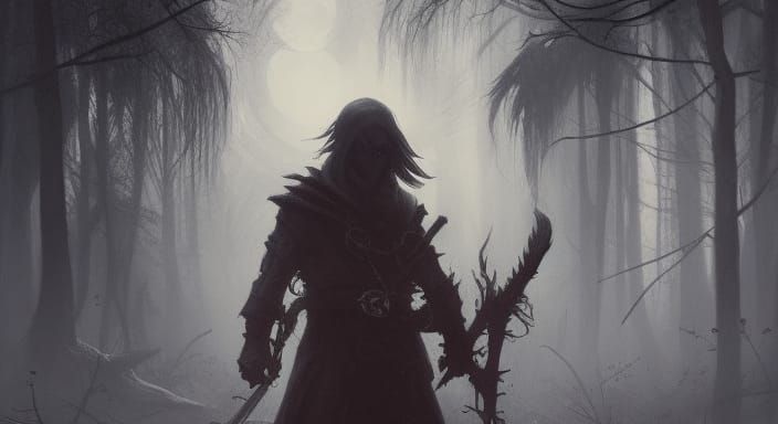 Ninja in Moonlight: Dark Fantasy Concept Art