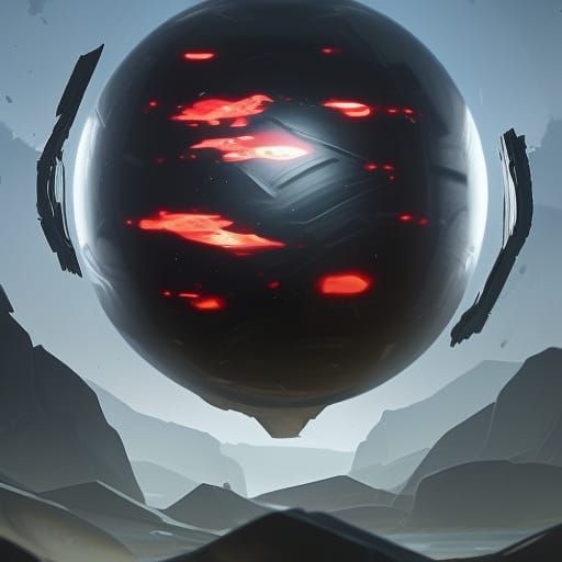 Mysterious Obsidian Sphere in Landscape: Hyperdetailed Conce...