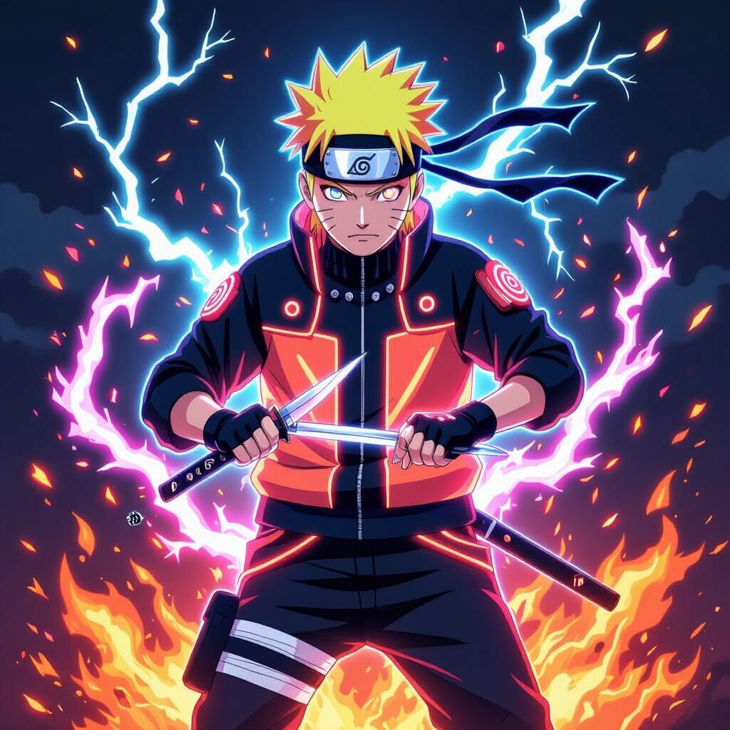 Naruto-Inspired Ninja with Neon Chakra Aura