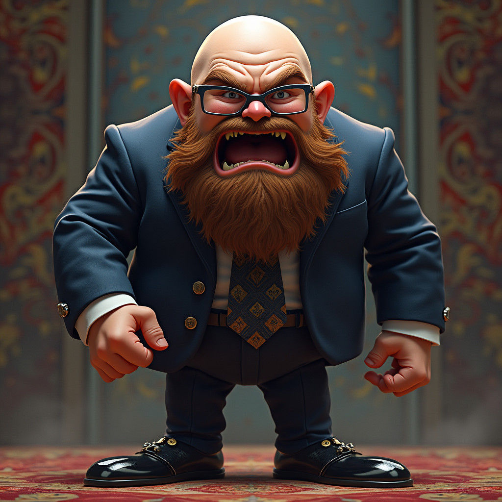 Furious Man with Reflective Head in Futuristic Style