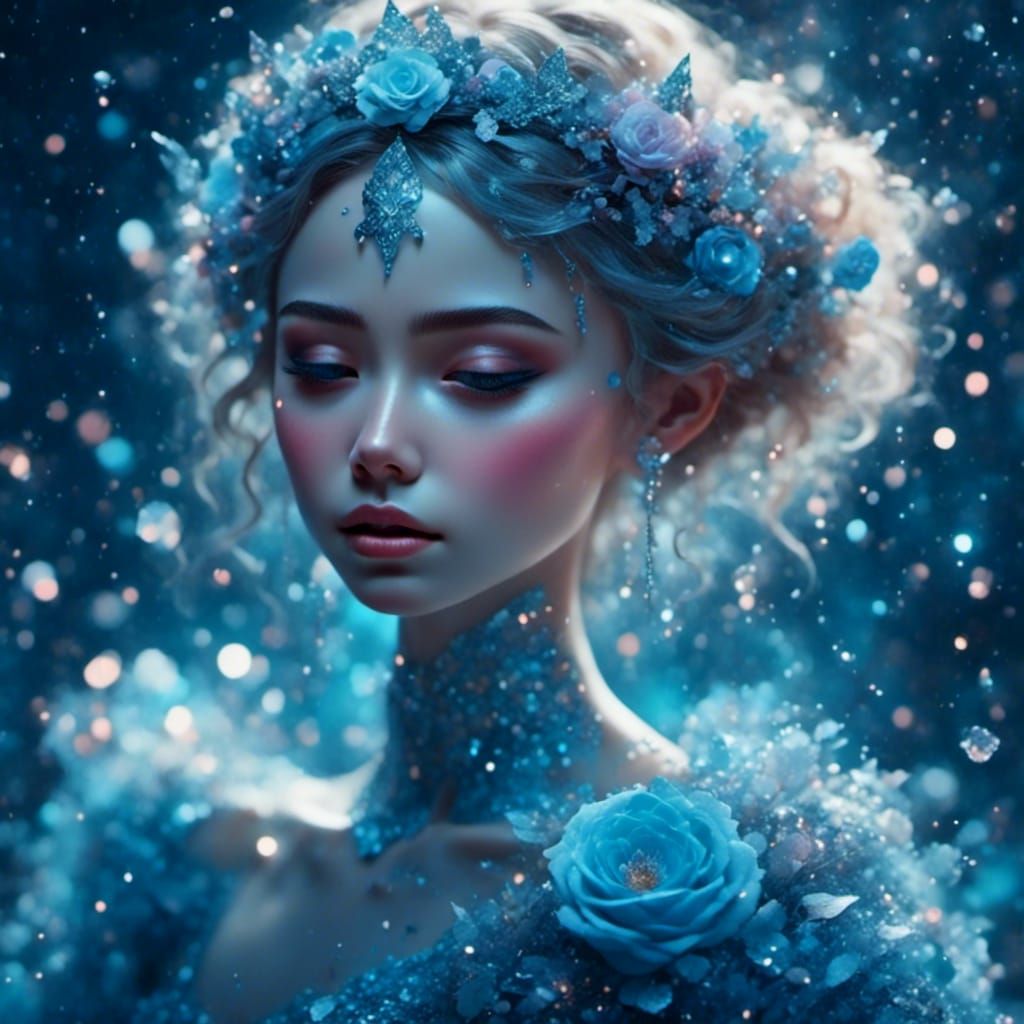 Ethereal Ballerina Dances on Blue Rose