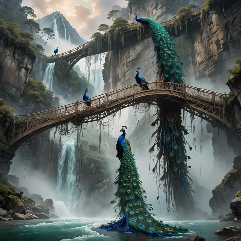 Peacock Feather Bridge in Fantasy Landscape Art